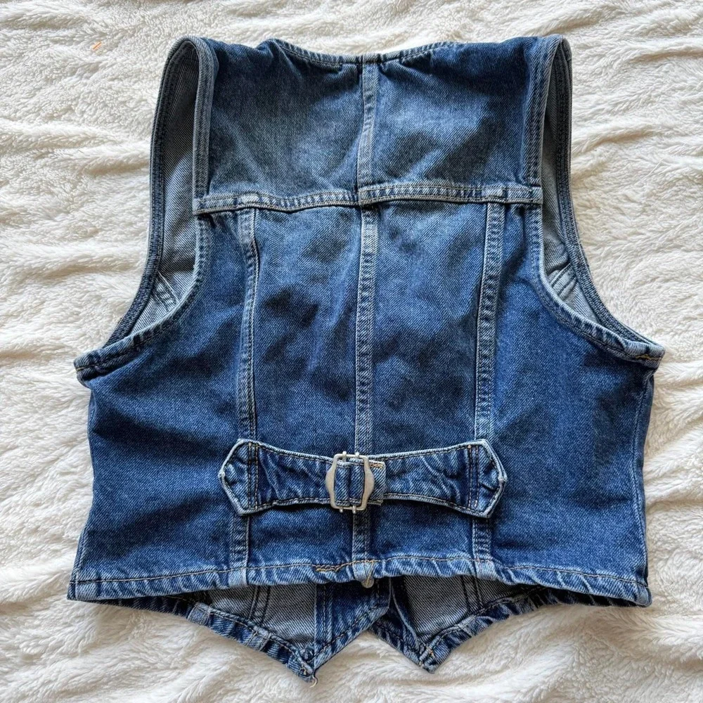 Free People We The Free Women's XS Tate Denim Vest Dark Indigo